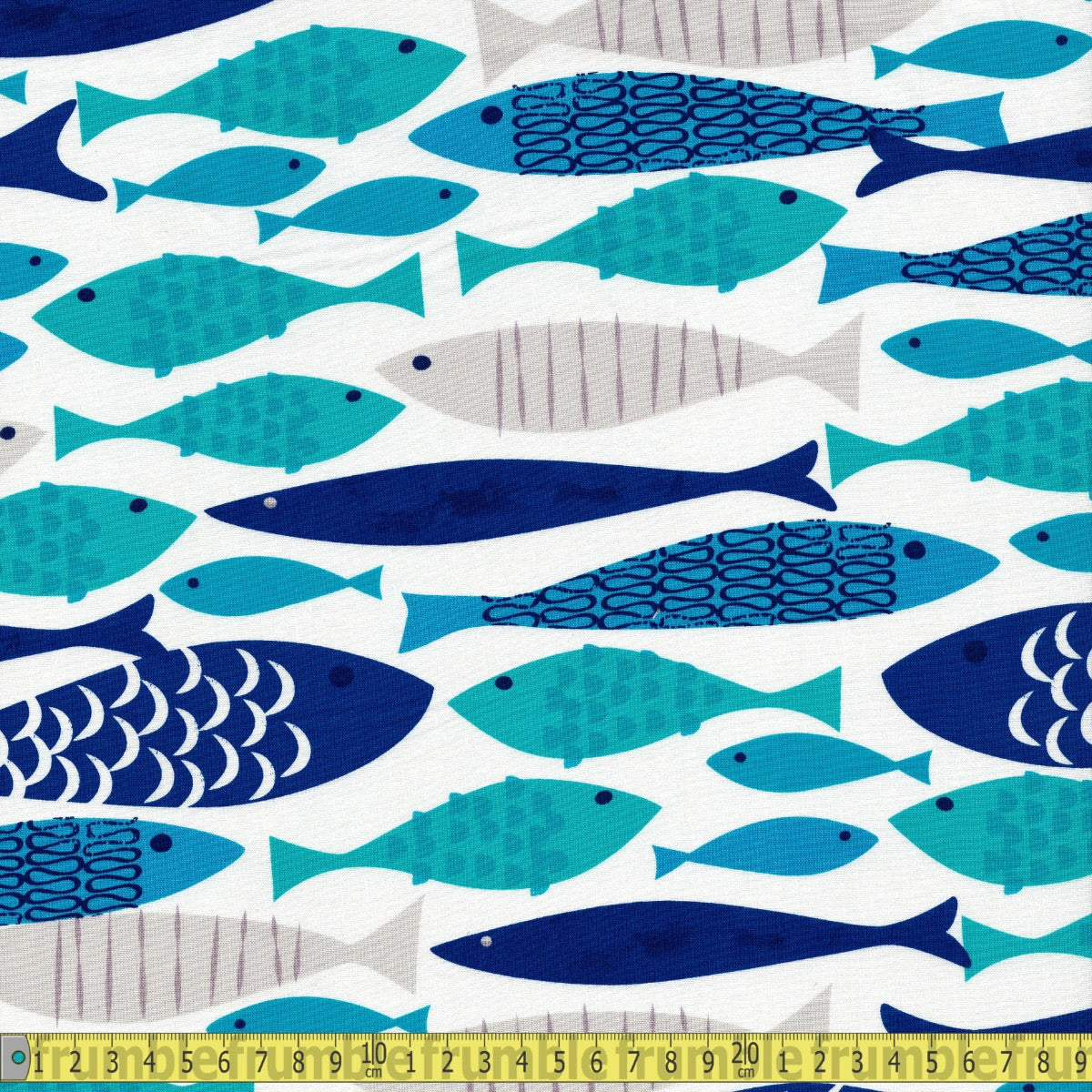 Mod Fish (Blue) Quilting Fabric by Michael Miller - Sewing and Dressmaking Fabric