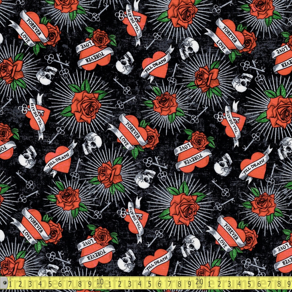 Northcott Fabrics - Till Death Us Do Part Hearts - Black - Sewing and Dressmaking Fabric