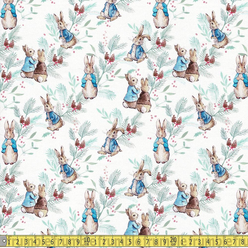 Peter Rabbit Christmas - Christmas Ferns - White Sewing and Dressmaking Fabric