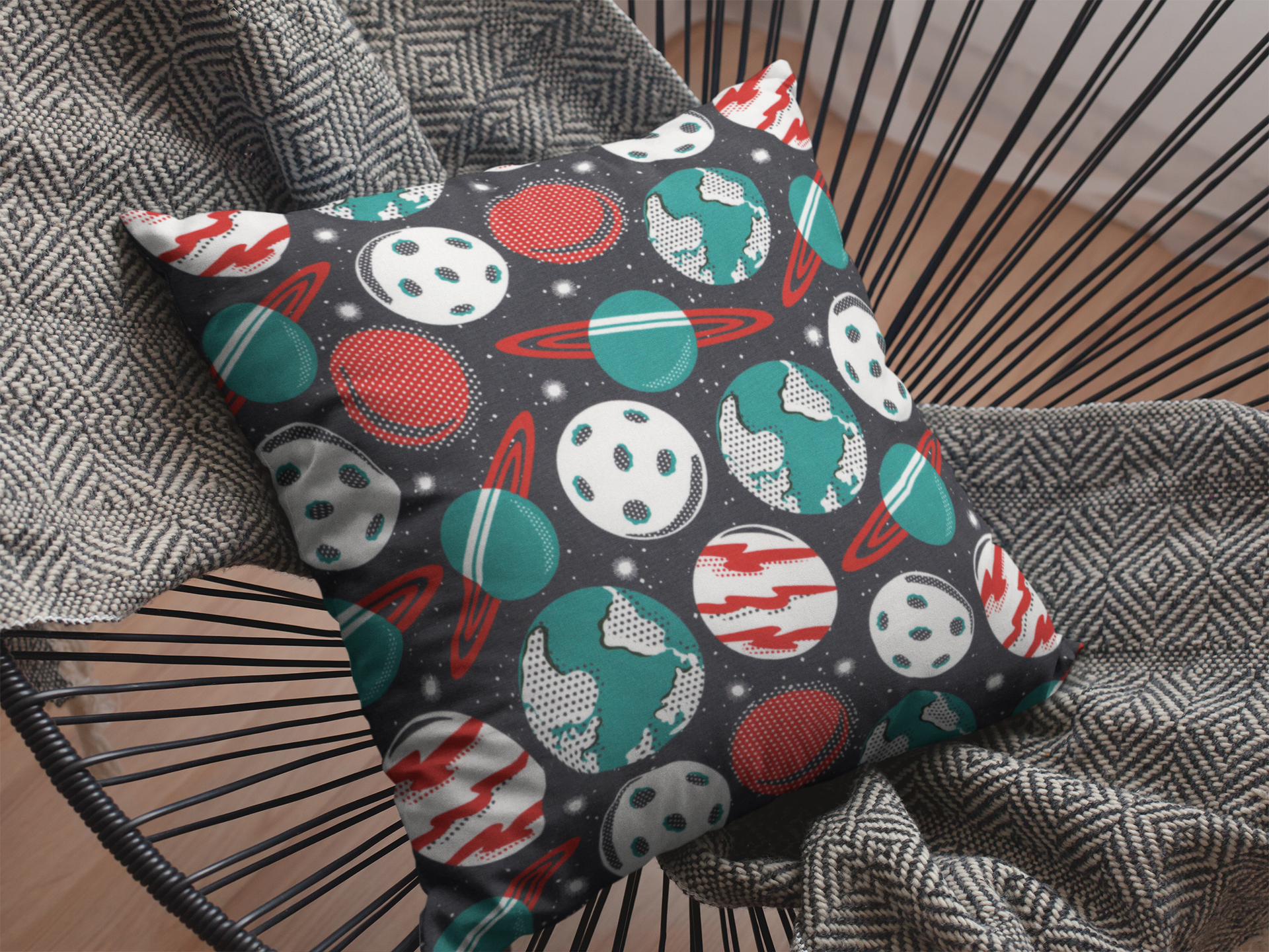 Blast Off Planetarium (Dark Grey) GOTS Organic Fabric by Cloud 9