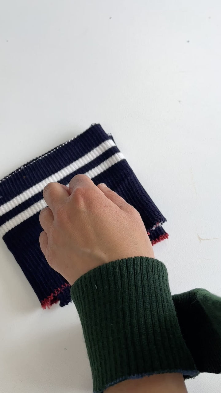 Chunky Cuff Cotton Ribbing Double Sided White Stripes Green