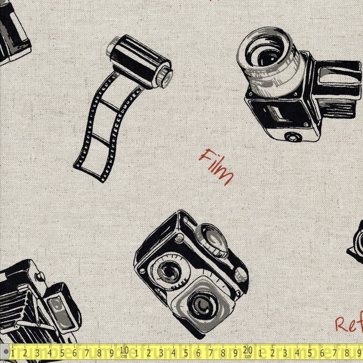 Retro Cameras - Canvas Linen Look - Beige - Sewing and Dressmaking Fabric