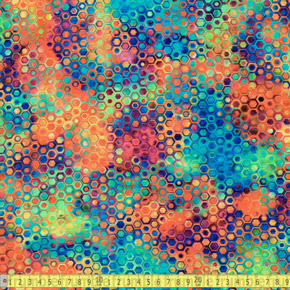 Robert Kaufman - Phantasma Hexagons - Rainbow - Sewing and Dressmaking Fabric