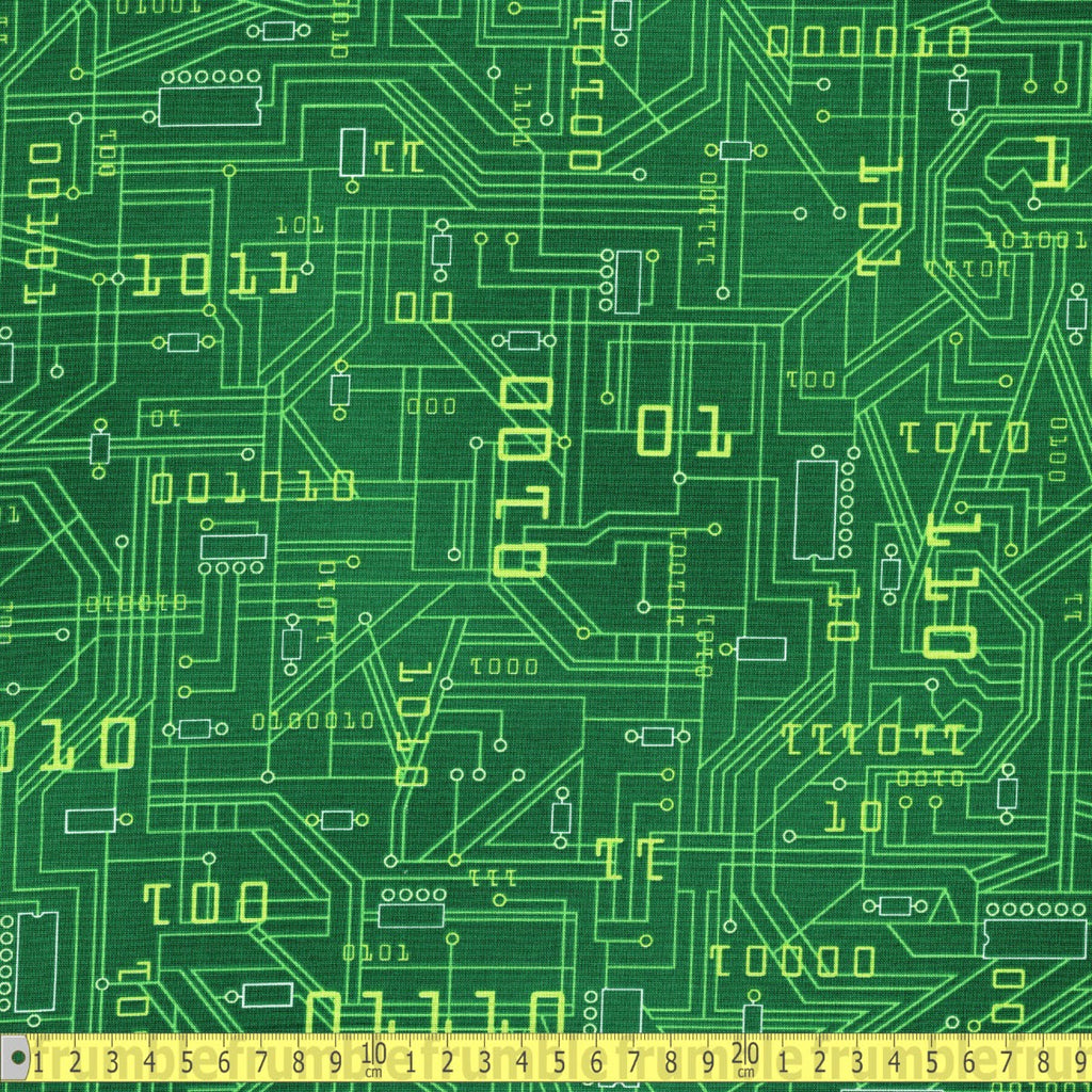 Robert Kaufman - Plug and Play Circuit Boards - Lime Green - Sewing and Dressmaking Fabric