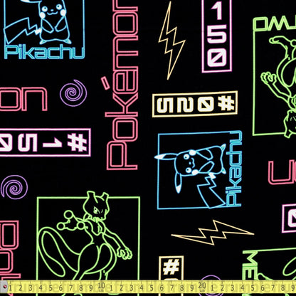 Robert Kaufman - Pokemon Neon Lights - Glowing Signs Black - Sewing and Dressmaking Fabric