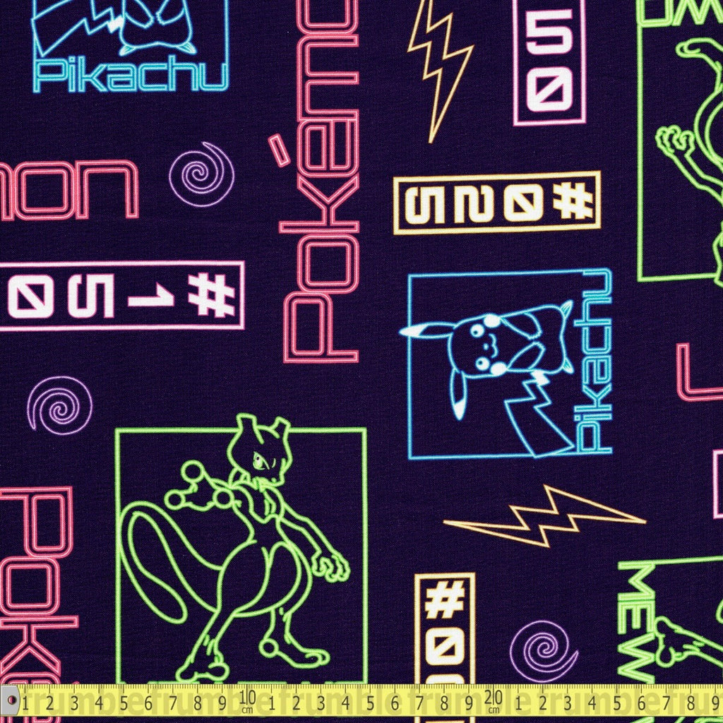 Robert Kaufman - Pokemon Neon Lights - Glowing Signs Purple - Sewing and Dressmaking Fabric