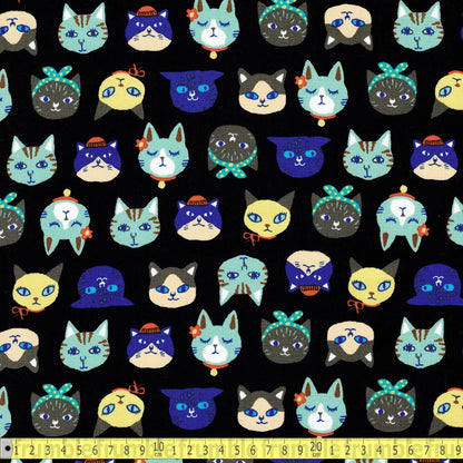 Sevenberry - Canvas Prints - Happy Cat Faces Black - Sewing and Dressmaking Fabric