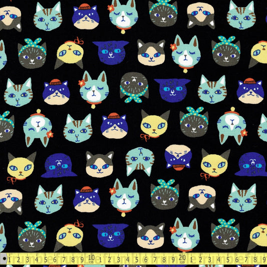 Sevenberry - Canvas Prints - Happy Cat Faces Black - Sewing and Dressmaking Fabric
