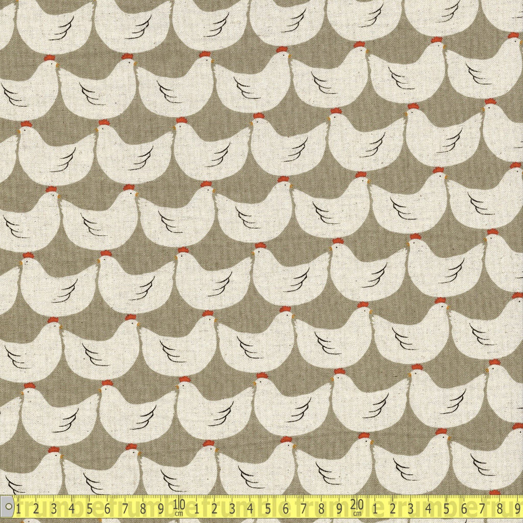 Sevenberry - Cotton Flax Prints - Chickens In a Row - Sewing and Dressmaking Fabric
