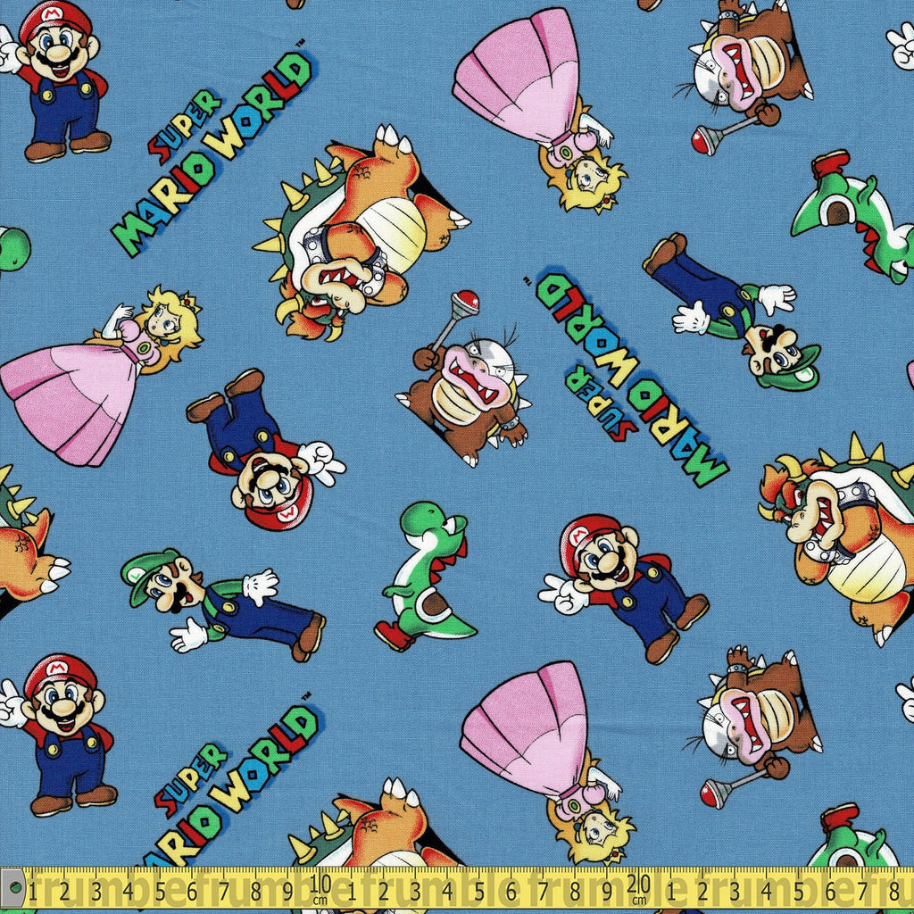 Super Mario and Friends Blue - Frumble Fabrics