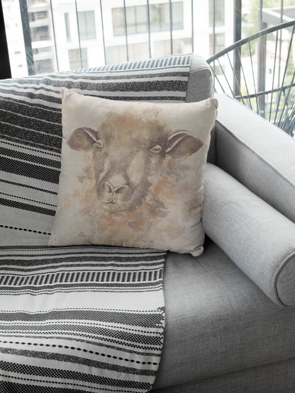 Watercolour Sheep Face Cushion Panel on Linen Look Canvas