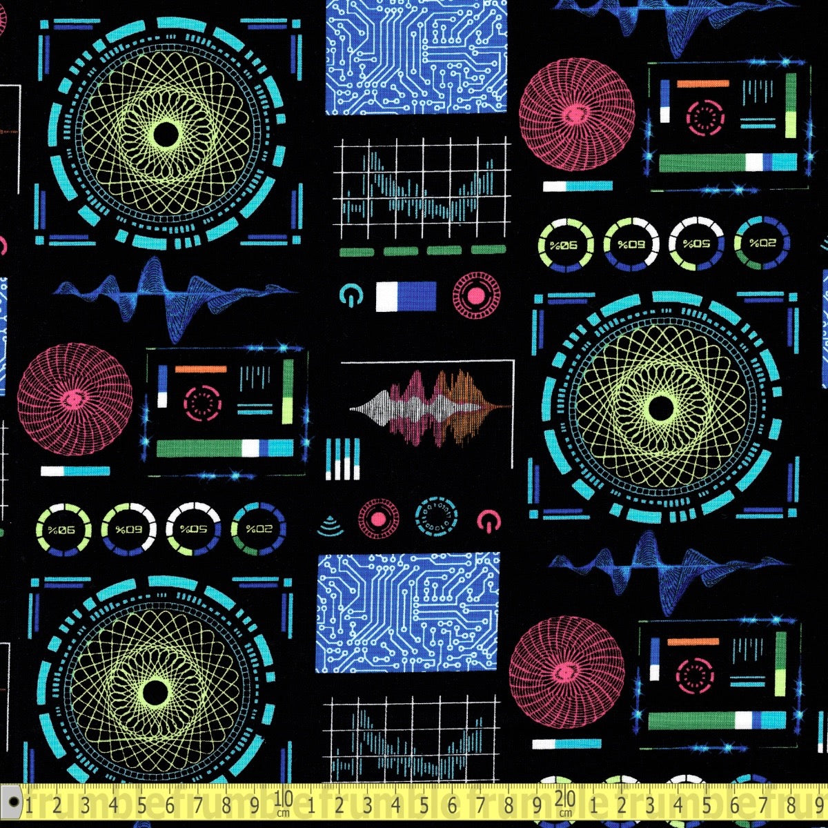 Studio E - Disco Tech Equalizer Circuits Black - Sewing and Dressmaking Fabric