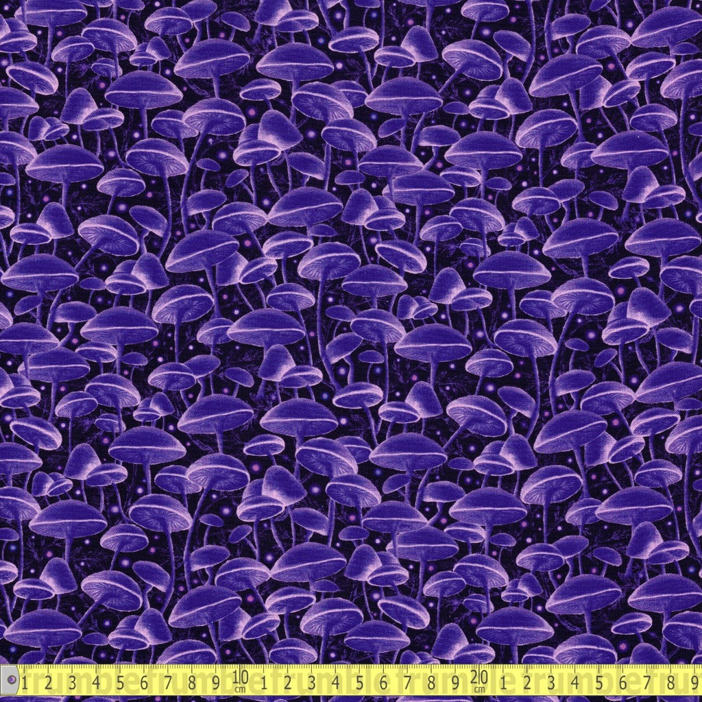 Timeless Treasures - Bioluminescente Mushrooms - Purple - Sewing and Dressmaking Fabric