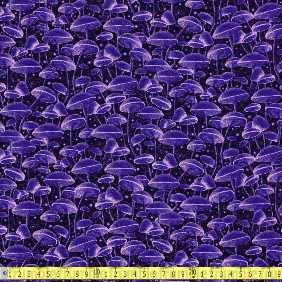 Timeless Treasures - Bioluminescente Mushrooms - Purple - Sewing and Dressmaking Fabric