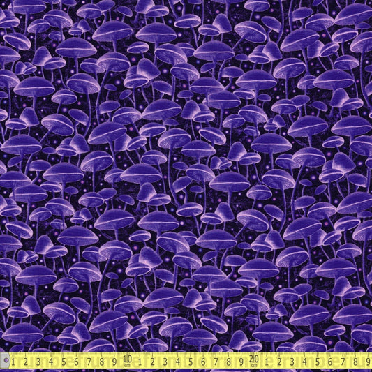 Timeless Treasures - Bioluminescente Mushrooms - Purple - Sewing and Dressmaking Fabric