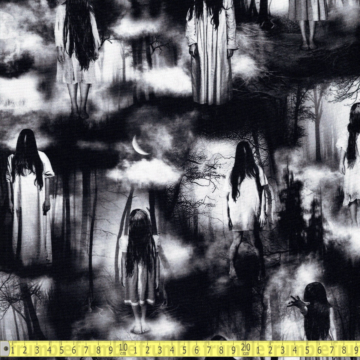 Timeless Treasures - Creepy Ghost Girls in the Woods - Grey - Sewing and Dressmaking Fabric