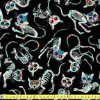 Timeless Treasures - Day Of The Dead - Tossed Skeleton Cats Black - Sewing and Dressmaking Fabric