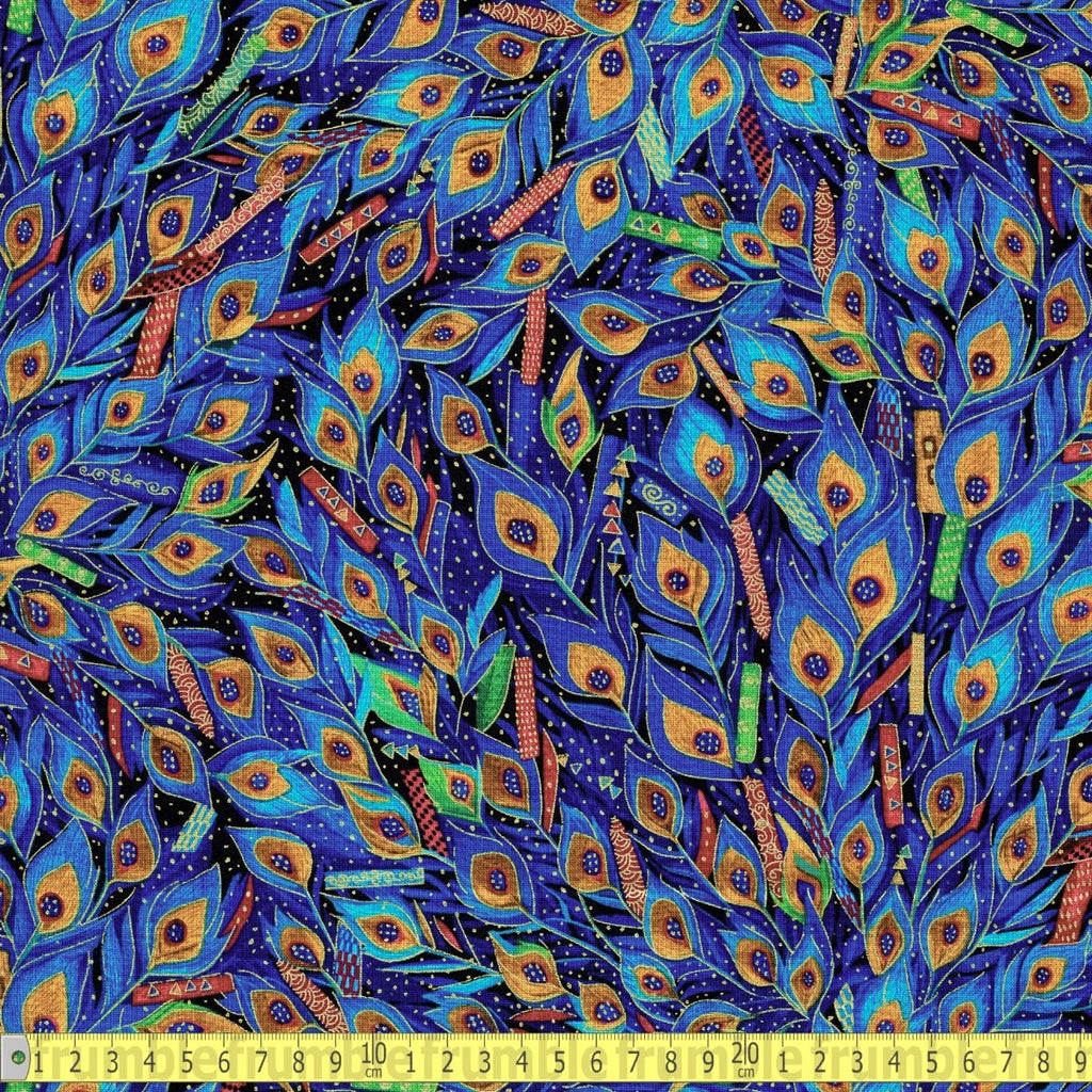 Timeless Treasures - Gilded Peacock Feathers - Black - Sewing and Dressmaking Fabric