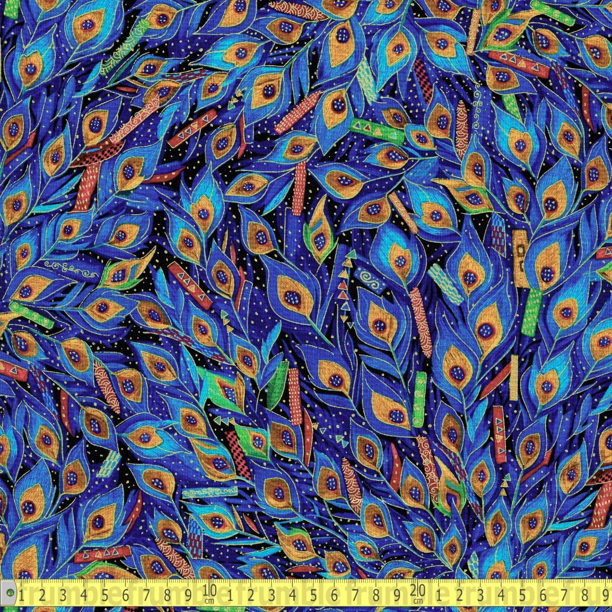 Timeless Treasures - Gilded Peacock Feathers - Black - Sewing and Dressmaking Fabric