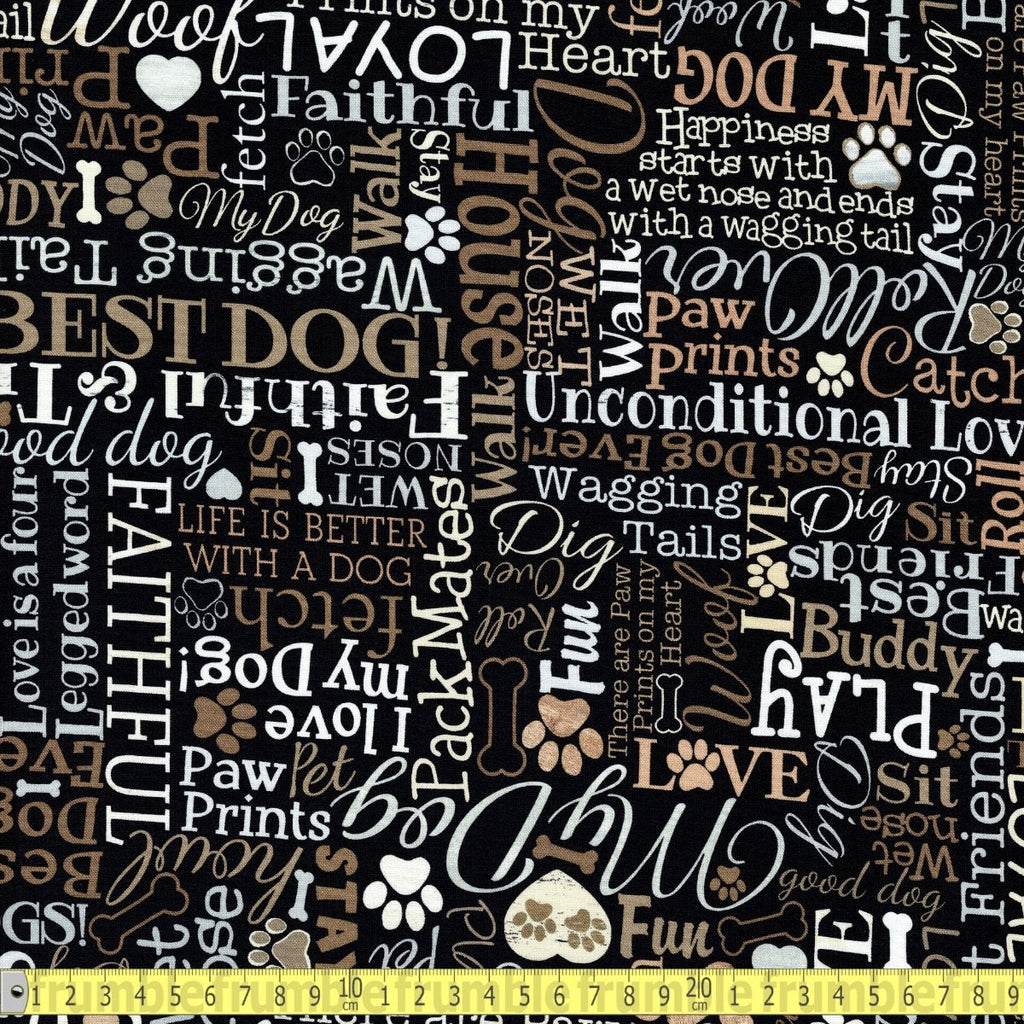 Timeless Treasures - I Love my Dog Text - Black - Sewing and Dressmaking Fabric