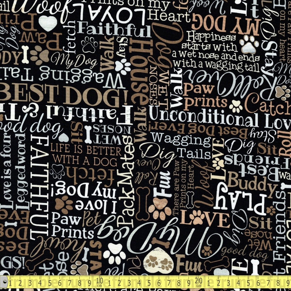 Timeless Treasures - I Love my Dog Text - Black - Sewing and Dressmaking Fabric