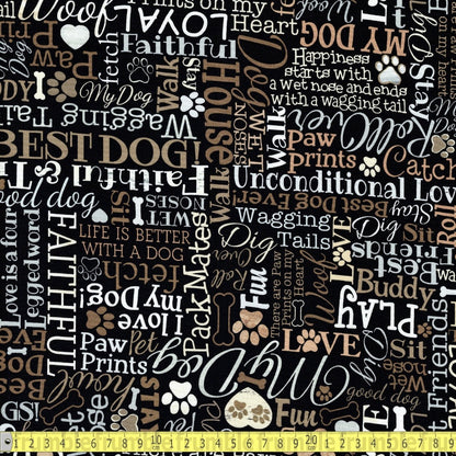 Timeless Treasures - I Love my Dog Text - Black - Sewing and Dressmaking Fabric