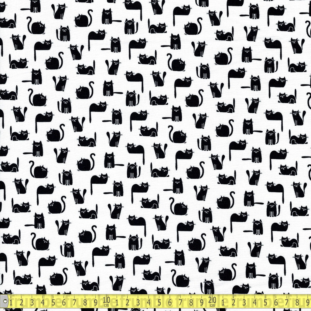 Timeless Treasures - Mini Tossed Black Cats - White - Sewing and Dressmaking Fabric
