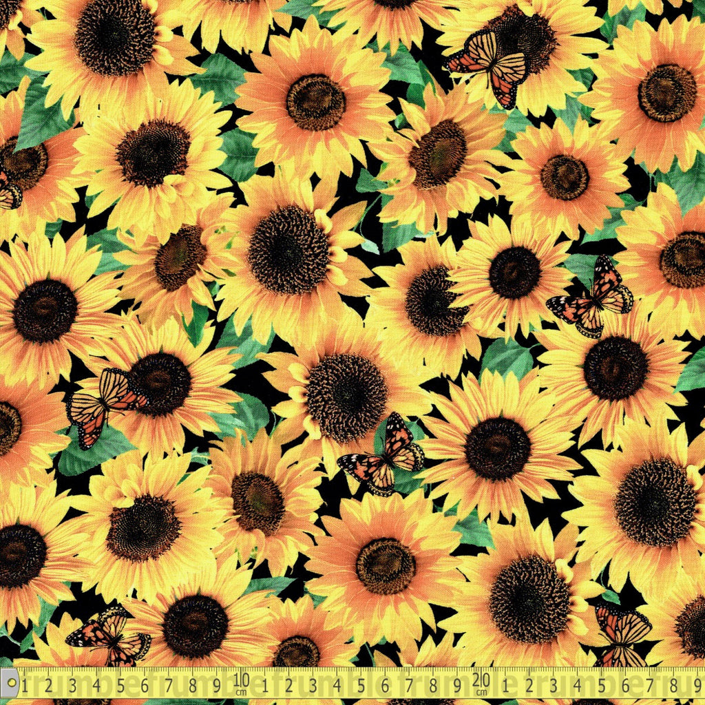 Timeless Treasures - Packed Sunflowers and Butterflies - Yellow - Sewing and Dressmaking Fabric