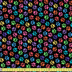 Timeless Treasures - Rainbow Paw Prints - Black - Sewing and Dressmaking Fabric