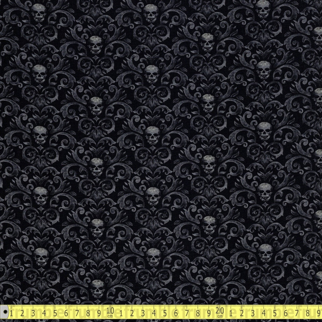 Timeless Treasures - Skull Damask Patterns - Black - Sewing and Dressmaking Fabric
