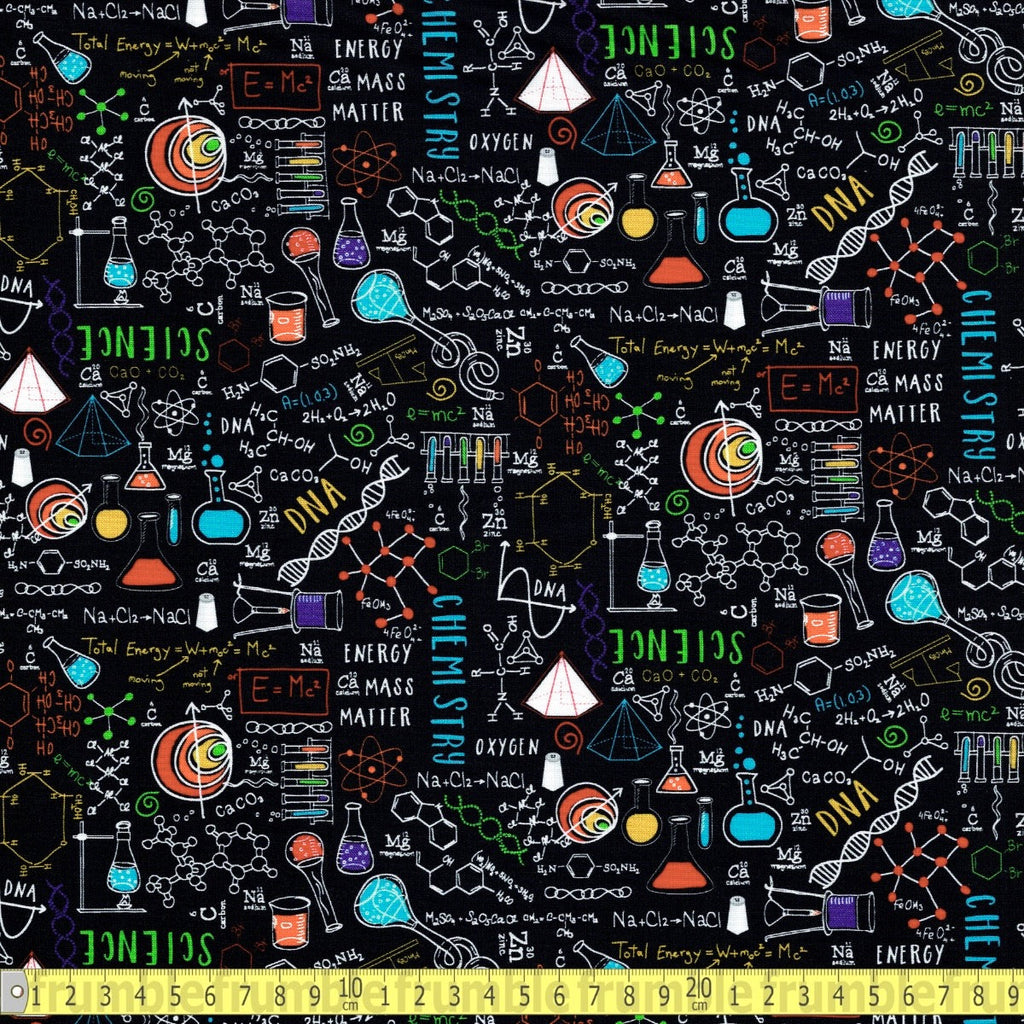 Timeless Treasures - Spaced Out Science - Black - Sewing and Dressmaking Fabric