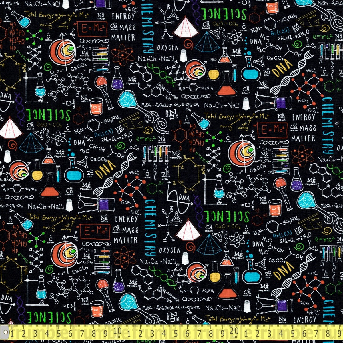 Timeless Treasures - Spaced Out Science - Black - Sewing and Dressmaking Fabric