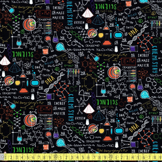 Timeless Treasures - Spaced Out Science - Black - Sewing and Dressmaking Fabric