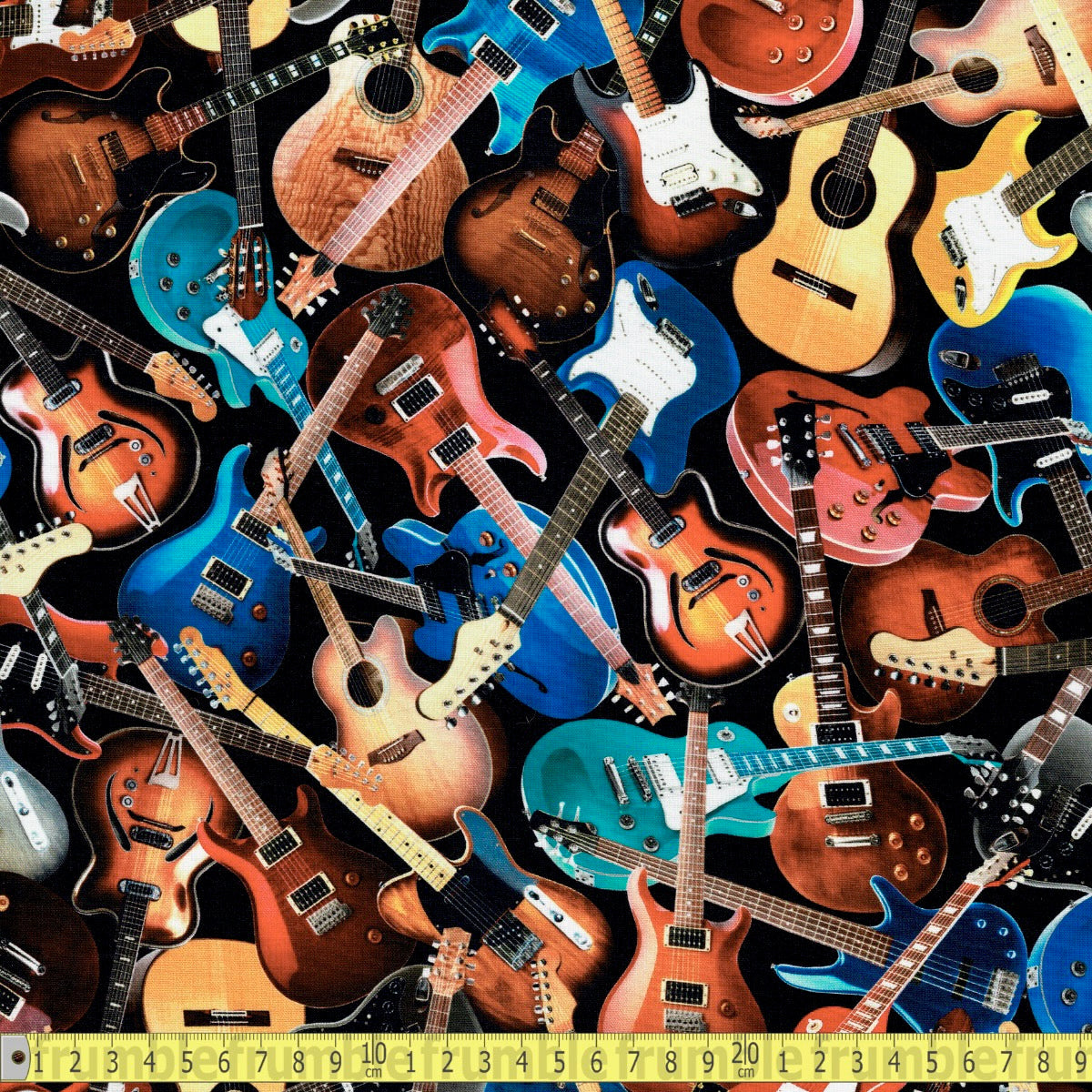 Timeless Treasures - Tossed Guitars- Black - Sewing and Dressmaking Fabric