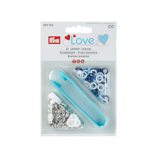 Prym Love Jersey Press Fasteners 21 pack Blues - 8mm - Frumble Fabrics