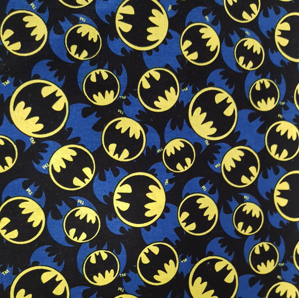 Quilting Cotton - Batman - DC Yellow & Blue Logo (Per Metre)