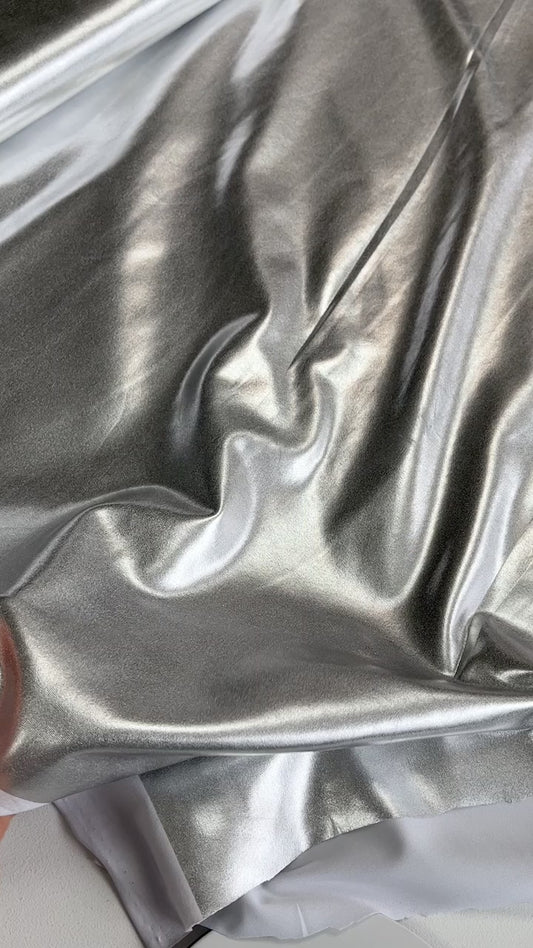 Remnant of Shine Power Stretch Knit -Deadstock Designer Fabric - Silver (50cm)