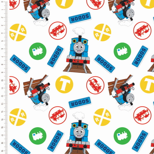 Quilting Cotton - Thomas & Friends - Train Signs White (Per Metre)