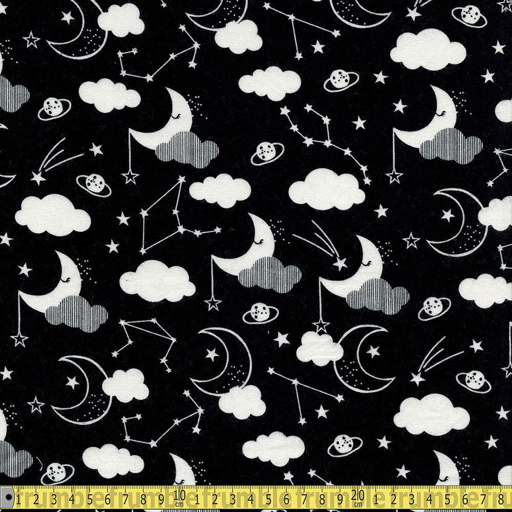 3 Wishes FLANNEL - Dont Forget To Dream - Night Sky Black Sewing and Dressmaking Fabric