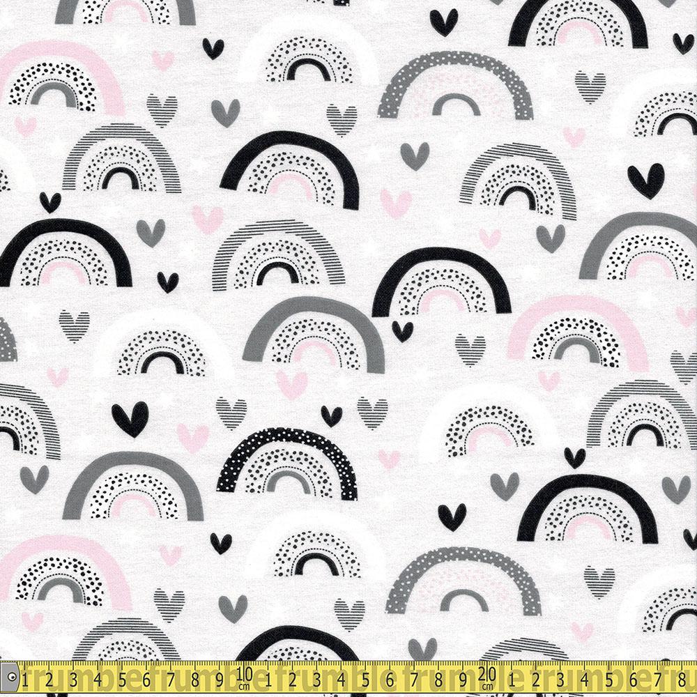 3 Wishes FLANNEL - Dont Forget To Dream - Rainbow Hearts Light Grey Sewing and Dressmaking Fabric