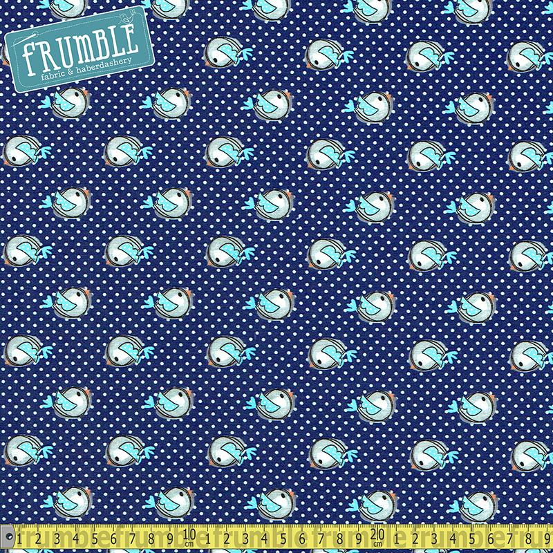 Purrfect Pals Birds On Dots Navy - Frumble Fabrics