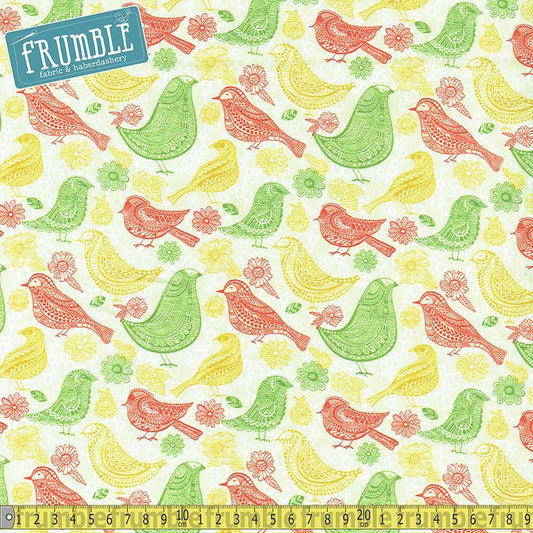 Summer Skies Retro Birds Cream - Frumble Fabrics