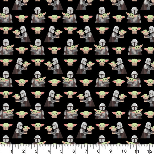 Quilting Cotton - Star Wars - Mandalorian He Comes With Me Black (Per Metre)