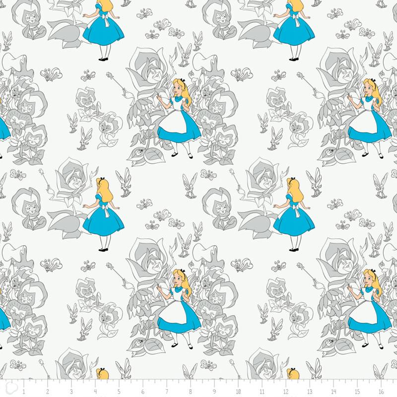Alice In Wonderland Golden Afternoon Toile In Light Grey - Frumble Fabrics