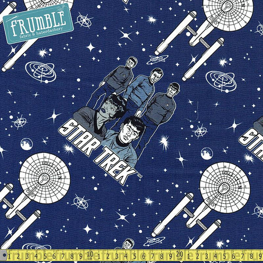 Star Trek Pop Characters & Ship in Navy - Frumble Fabrics