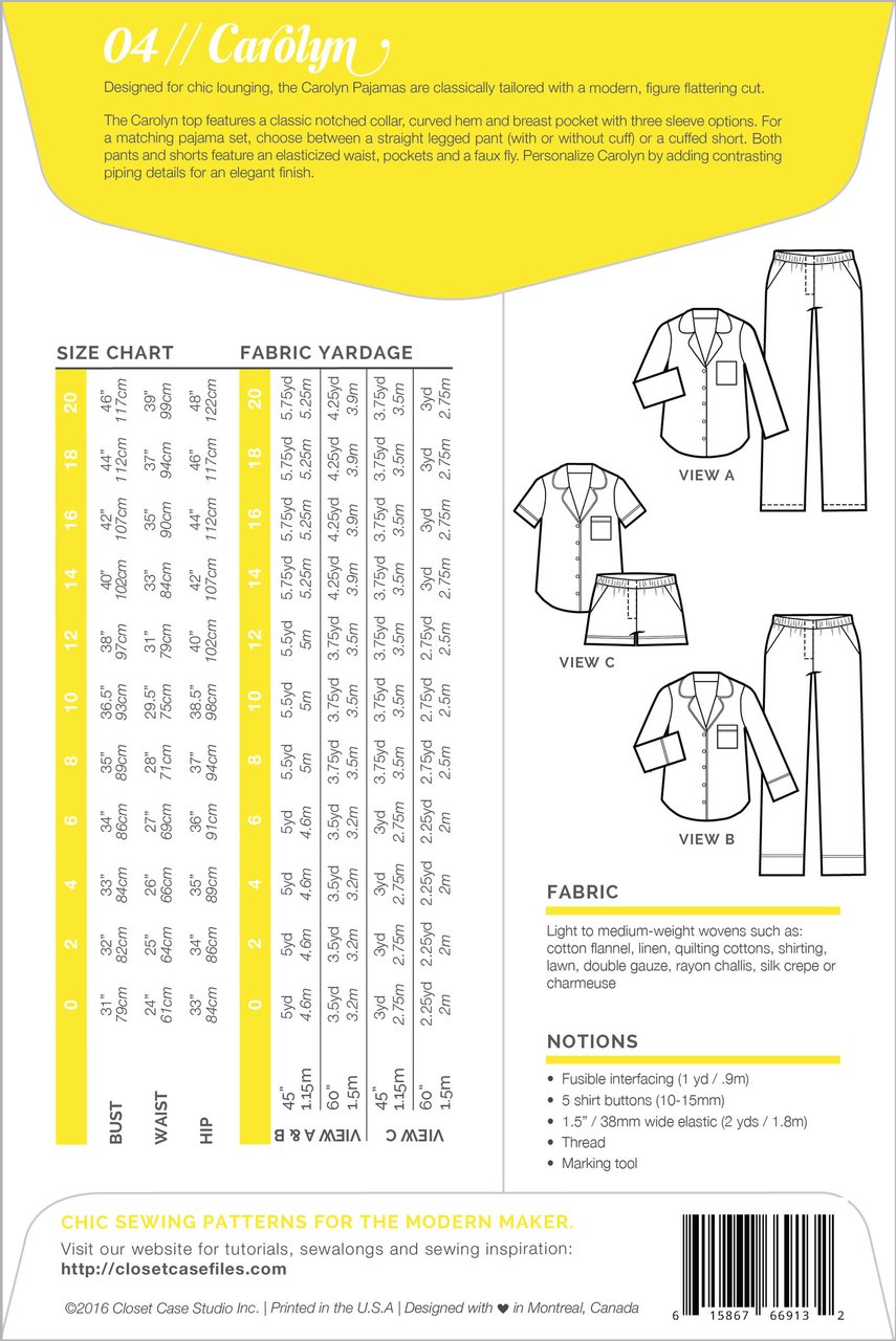 Carolyn Pyjama By Closet Case Patterns - Frumble Fabrics