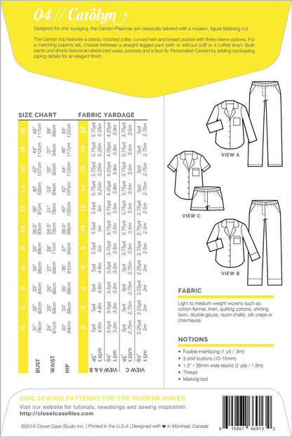 Carolyn Pyjama By Closet Case Patterns - Frumble Fabrics