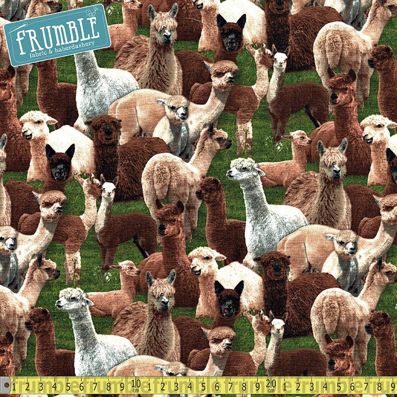 Farm Animals Alpacas Green - Frumble Fabrics