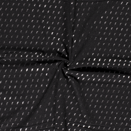 Metallic Silver Lightning Bolt Row Dark Grey Foil Jersey - Frumble Fabrics