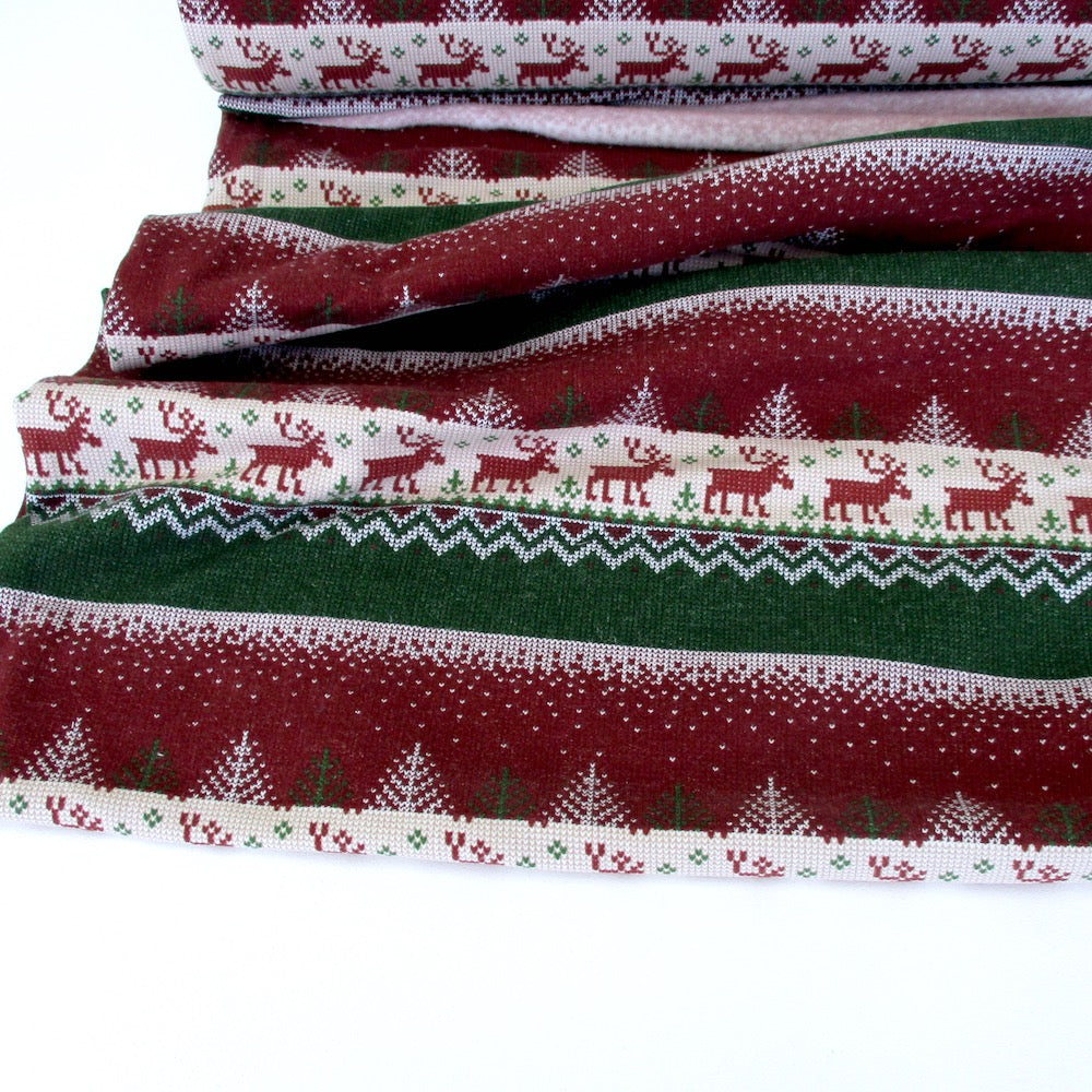 Remnant of Alpine Scene Christmas Stripe - Brushed French Terry - Burgundy (174cm)